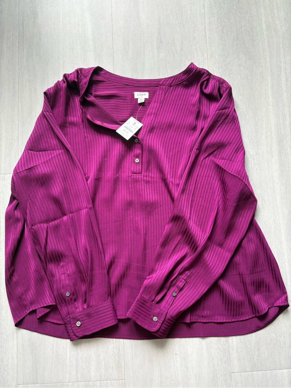 J. Crew Factory Women's Magenta Satin Henley Blouse